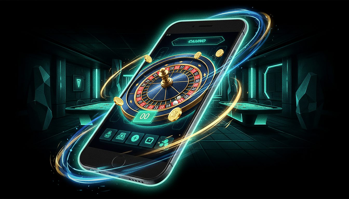 smartphone glowing with a casino game screen, on-the-go theme