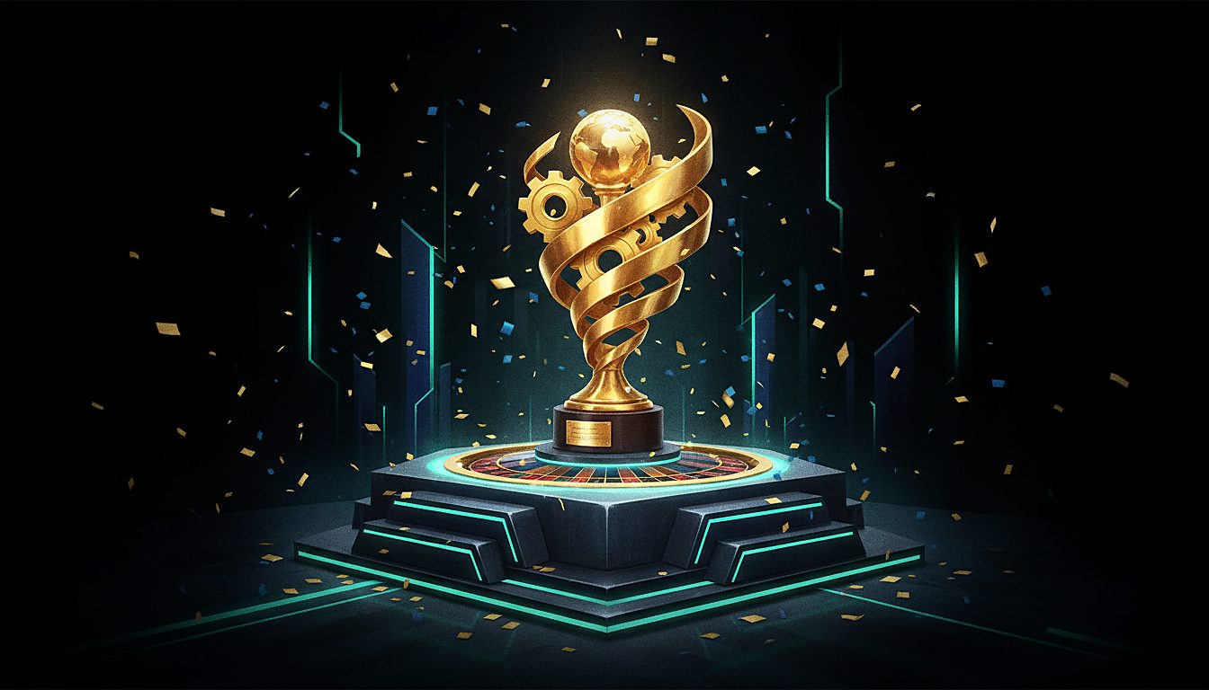 golden trophy on a podium with confetti, tournament theme
